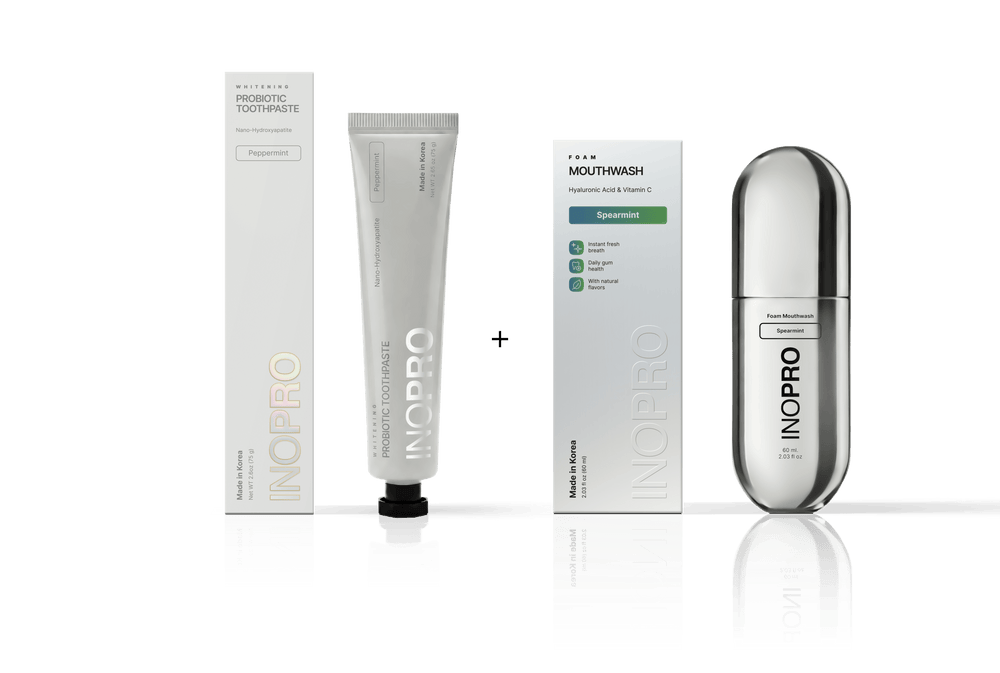 Daily Freshness Duo: Peppermint toothpaste and Spearmint foam mouthwash
