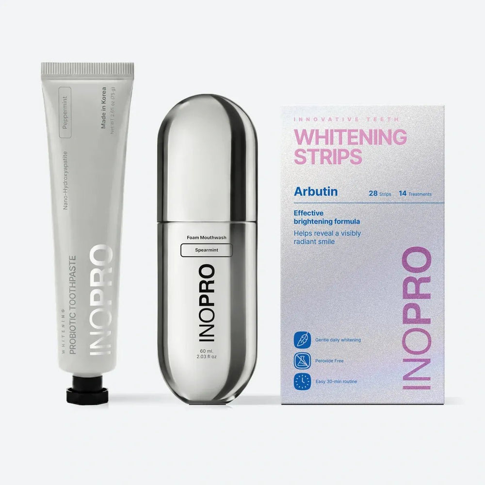 Whitening Starter Kit: Peppermint toothpaste, Spearmint foam and Innovative whitening strips