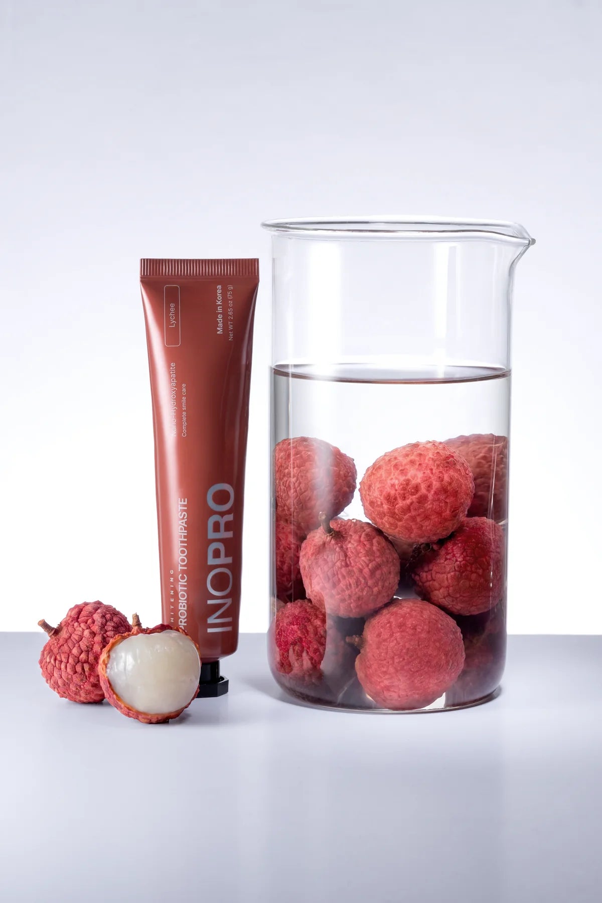 Lychee toothpaste with lychees
